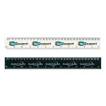 A white and black flip ruler featuring tech support and health & beauty branding in multi-coloured text.