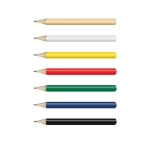 A collection of HB mini pencils in various colours: yellow, white, red, green, blue, black, and natural wood.