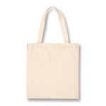 A cotton tote bag in a neutral beige color with long handles for easy carrying.