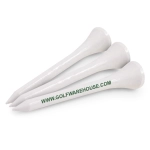 Three white golf tees with a pointed end and a wider base, featuring the text "www.GOLFWAREHOUSE.com" printed in green.
