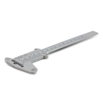 A Vernier caliper with a gray body, featuring both metric and imperial measurement scales for precision measurement.