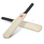 A mini cricket bat with a sleek design and black rubber grips, featuring the brand logo prominently displayed.