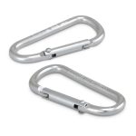 Two silver carabiners with a metal spring gate, featuring a logo on one side.
