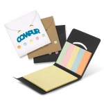 A pocket-sized note pad set featuring pastel sticky notes in various colours and a folder with an envelope design.