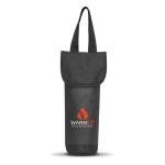 A drink bottle cooler bag in black with an adjustable strap and a fold-over top, featuring the logo "WARMUP SOLUTIONS."