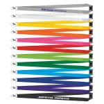 A collection of colourful lanyards in various shades, each featuring a clip and some displaying branding.