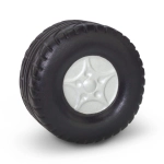 A stress wheel designed like a tire, featuring detailed tread patterns and a silver hubcap.