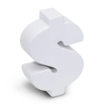 A white stress toy in the shape of a dollar sign.
