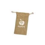 A small jute gift bag featuring a printed logo that reads "AppleFit." The bag has a drawstring closure.