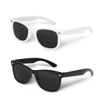 Malibu Kids Sunglasses featuring a pair of stylish sunglasses in white and black frames, both with dark lenses.