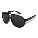 Aviator sunglasses with a sleek black frame and dark lenses.