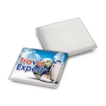 A square cleaning cloth featuring a globe and suitcase design with the text "Travel Expert."