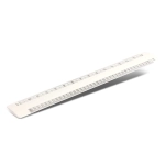 A white scale ruler with clear measurement markings. It has a logo on one end.