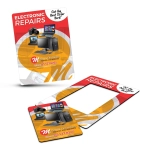 A magnetic photo frame featuring vibrant colours with space for a photo. Includes a logo and promotional text for electronic repairs.