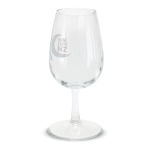 A wine taster glass featuring a clear design with the "WINE EXPO NZ" logo engraved on the side.