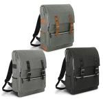 Three Nirvana Backpacks in grey, dark green, and light green, featuring adjustable straps and a logo.