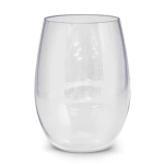 A drink bottle made of clear Tritan material, featuring a sleek, ergonomic design. It has a logo on the surface.