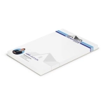 A7 note pad featuring 50 leaves, predominantly white with a blue and grey design and a logo on the top.
