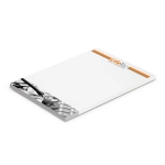 A6 note pad with 50 leaves, featuring a white design and a graphic of a stethoscope, with logo branding.