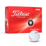 A box of Titleist TruFeel golf balls in white, featuring a logo and a glossy finish.