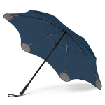A navy blue BLUNT Coupe Umbrella with a sleek design and metallic accents, featuring a branding logo.