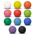 A collection of twelve Hi-Bounce Balls in various colours: white, yellow, orange, pink, red, green, blue, purple, and black. The image has a logo.