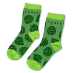 Green quarter socks featuring a leaf pattern in dark green with a bright green cuff. The socks have a logo.