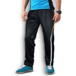 Custom men's sports pants in black with a white and yellow design, featuring an elastic waistband and a branded logo.
