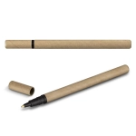 A Kraft paper pen in a brown colour with a black tip and a removable cap, featuring a logo.