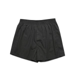 Boxer shorts in a grey check pattern featuring an elastic waistband and side pockets. Includes a logo.