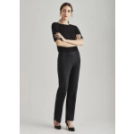 A pair of black women's relaxed stretch pants, styled with a fitted top and heels, featuring a subtle logo.