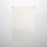 A large white canvas flag with reinforced grommets at the top for displaying or mounting.