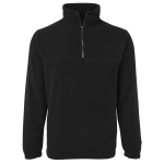 A black polar fleece jumper with a 1/2 zip collar and long sleeves, featuring a logo on the chest.