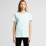 A light mint green t-shirt with a crew neckline and short sleeves. It features a logo on the design.