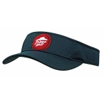 A dark green sports mesh visor featuring a red logo on the front.