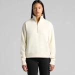 A cream-coloured half zip crew jumper with a relaxed fit and long sleeves, featuring a small logo.
