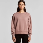 A crew jumper in a soft mauve colour, featuring a relaxed fit and long sleeves, with a minimalistic design.