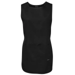A black tunic with a round neckline and two front pockets, featuring a small logo.
