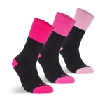 A pack of three ladies work socks in black with pink and light pink accents, featuring a subtle logo.