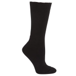 A black bamboo work sock featuring a ribbed design and a smooth finish. The sock has a logo on it.