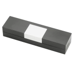 A sleek black pen box with a white rectangular accent. Features a logo on the surface.