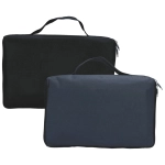A set of two picnic rugs in black and dark navy, featuring waterproof backing and carrying handles.