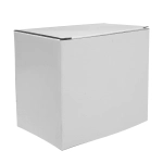 A white standard box with a lid, made from sturdy packaging material, featuring a logo on one side.