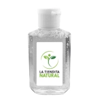 A clear 60ml hand sanitiser gel in a transparent plastic bottle with a flip cap and a logo.
