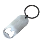 A drink bottle opener key ring made of stainless steel with a silver finish, featuring a circular keychain attachment.