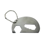 A drink bottle opener key ring shaped like an elephant in silver metal with a ball chain attachment.