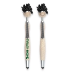 A quirky eco-friendly pen featuring a textured body, a smiling face, and fun, fuzzy hair on top.