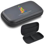 A black medium EVA zipper case featuring an interior compartment and a logo on the exterior.