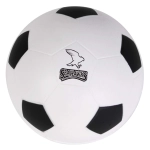 A soccer ball stress reliever featuring a classic black and white design with a printed "Seahawks" logo.