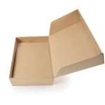 A large natural cardboard gift box, open and empty, showcasing its plain design and spacious interior.